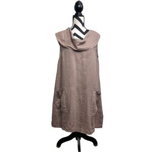 Match Point USA Cowlneck Lagenlook Sleeveless 100% Linen Tunic Top